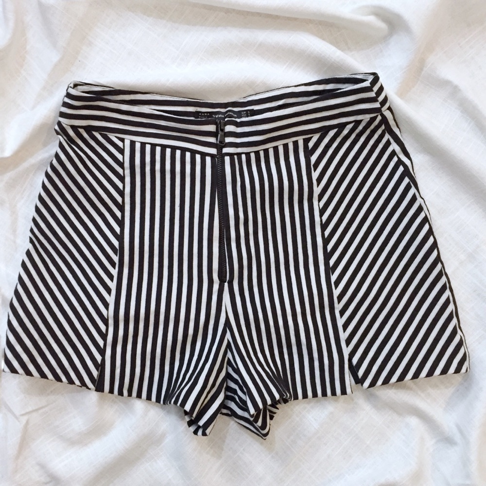 Zara Black and White Striped Shorts